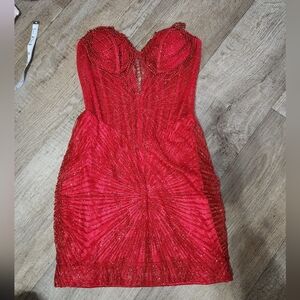 Red Short Beaded Glittery Homecoming Formal Corest Dress Size 2
